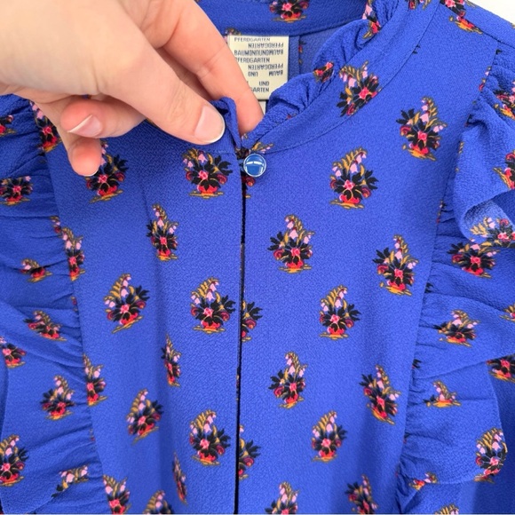 NWT Baum Und Pferdgarten Ahadi Long Sleeve Ruffle Midi Dress 36 Blue Floral - Picture 8 of 16